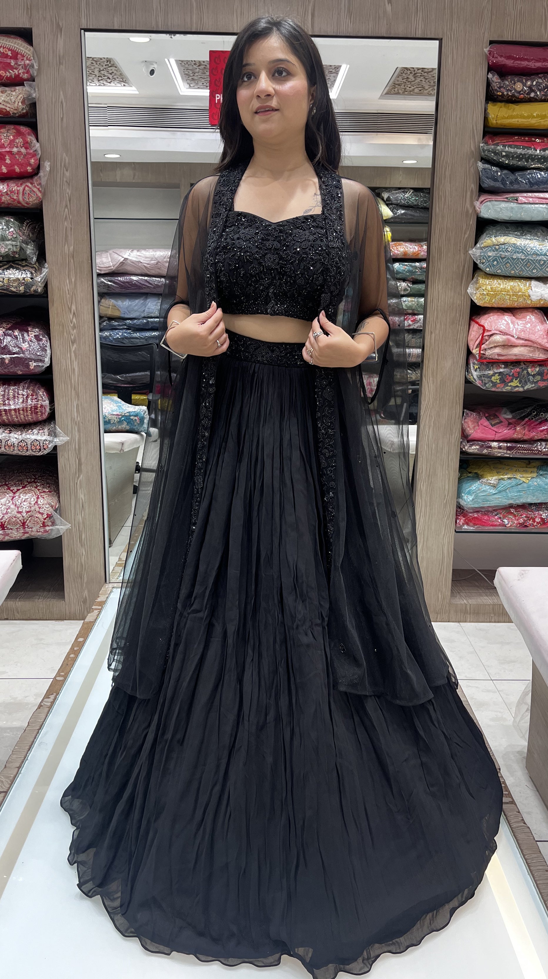 Black Color Georgette Hand Work Lehenga Choli With Shrug